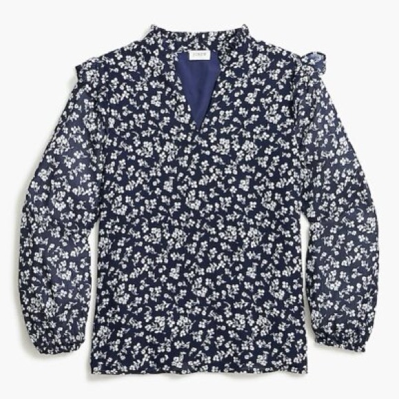 J. Crew Factory Tops - J. Crew V Neck Crinkle Top in Antique Navy Ivory